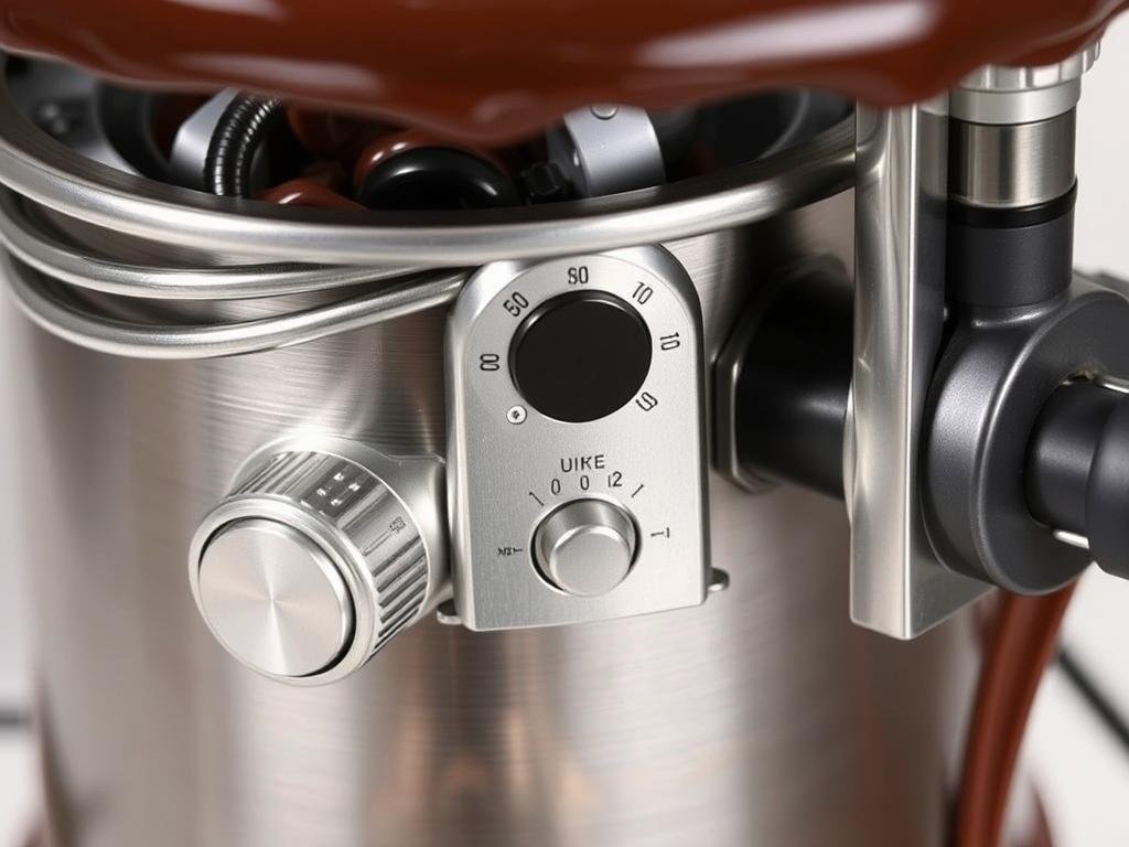 Dettaglio del sistema di riscaldamento di una fontana di cioccolato professionale