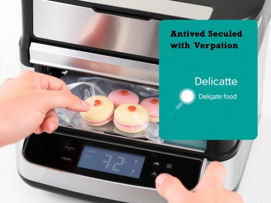 Macchina sottovuoto con modalità per alimenti delicati in uso su pasticcini