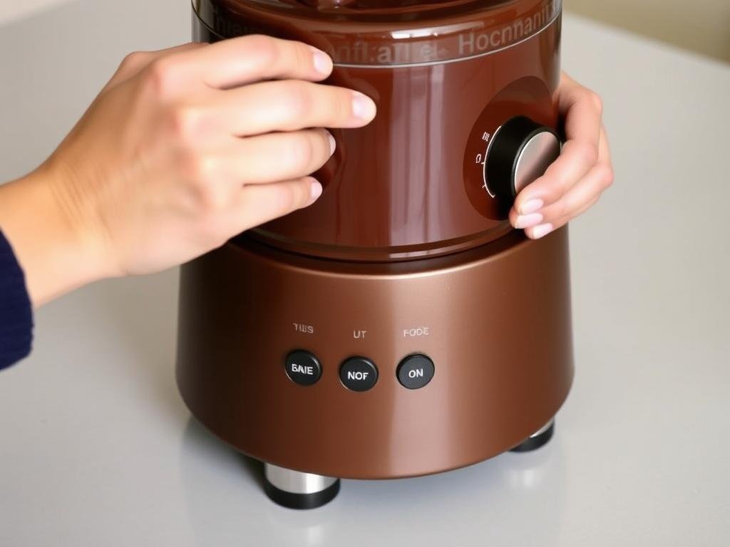 Persona che regola facilmente i controlli di una fontana di cioccolato