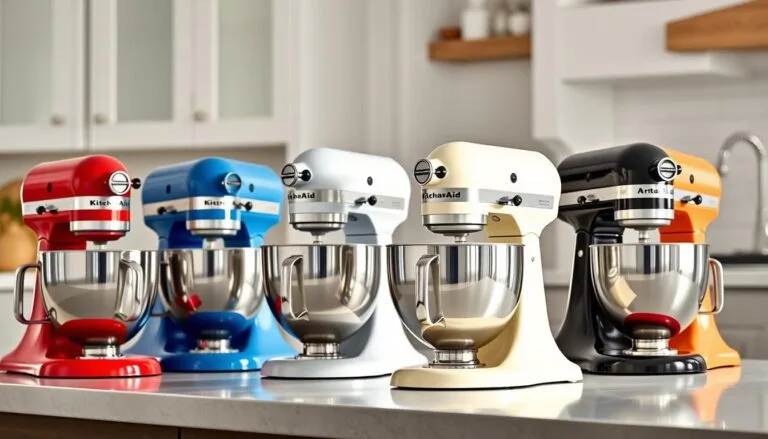 Planetaria KitchenAid Artisan in diversi colori allineate in una cucina moderna