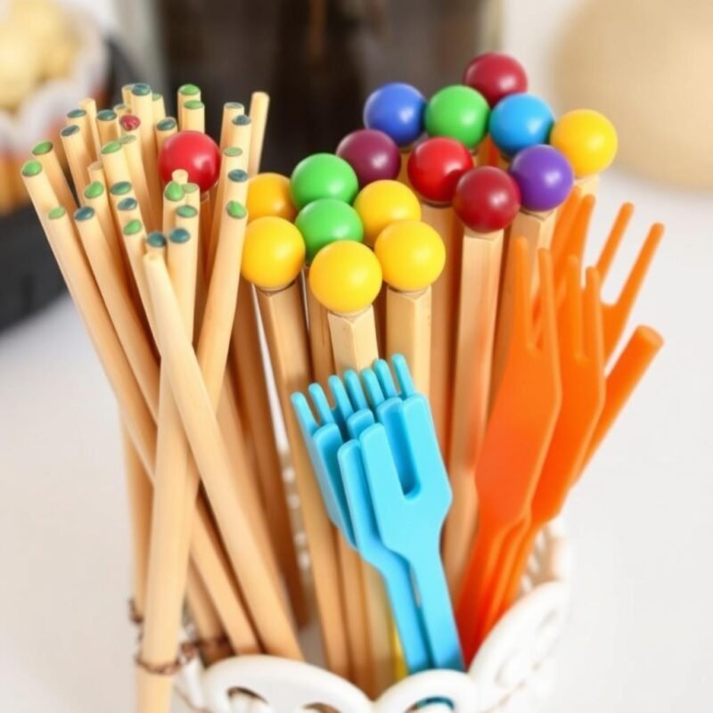 Set di spiedini colorati e forchettine per fontana di cioccolato