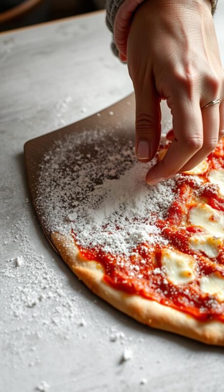 Corretta spolveratura di semola sulla pala per pizza prima dell'uso