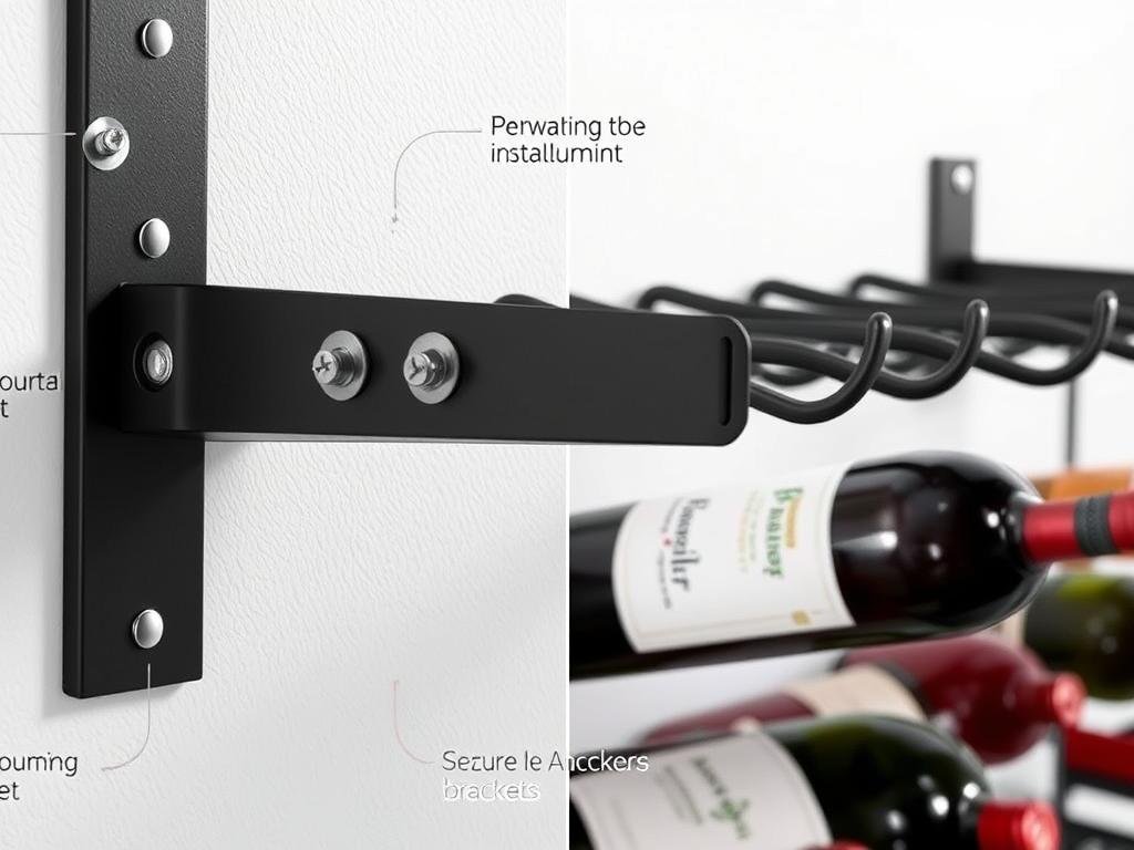 Dettaglio del sistema di montaggio di un portabottiglie da parete