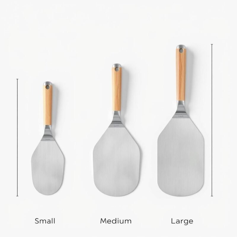 Diverse dimensioni di pale per pizza mostrate fianco a fianco