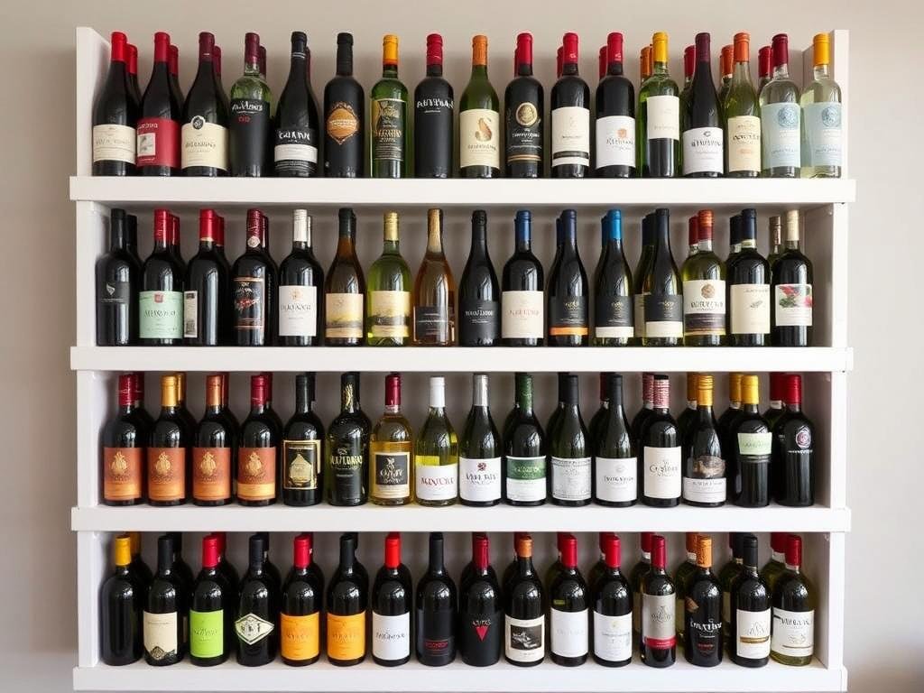 Organizzazione elegante delle bottiglie in un portabottiglie da parete