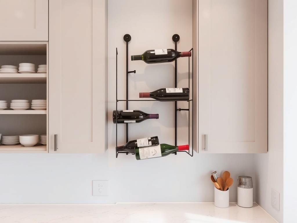 Portabottiglie da parete che ottimizza lo spazio in una cucina moderna