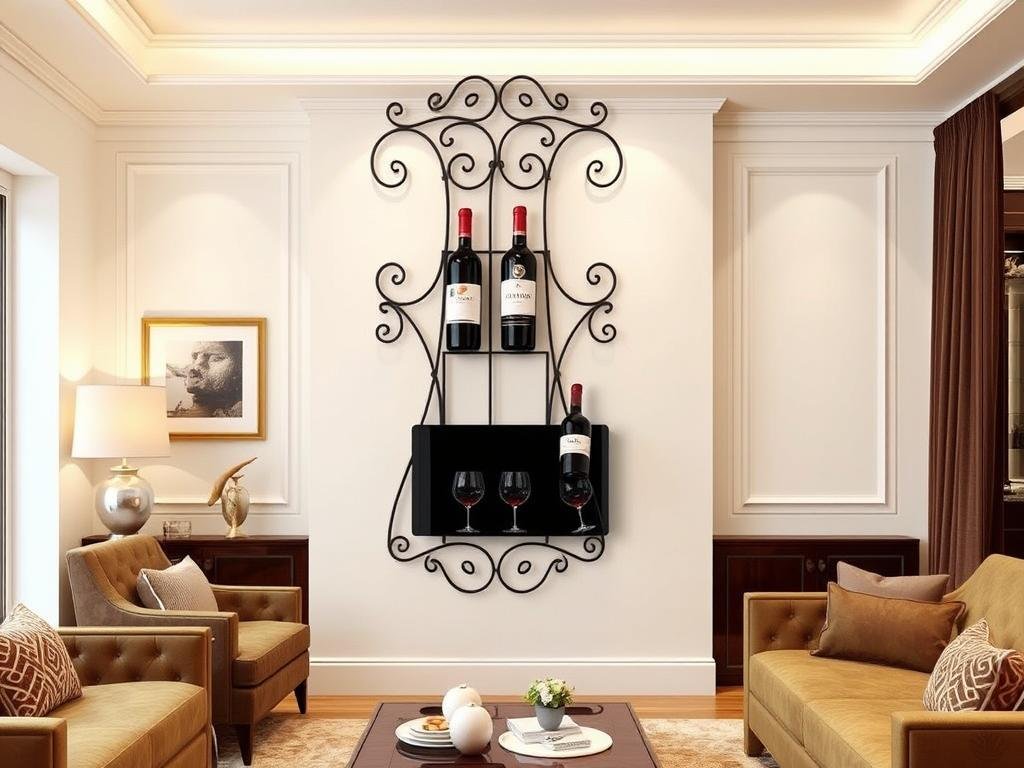 Portabottiglie da parete come elemento decorativo in un soggiorno elegante