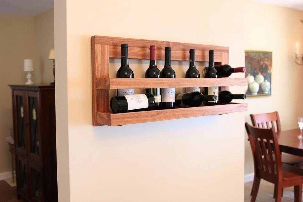 Portabottiglie da parete in legno con finitura naturale