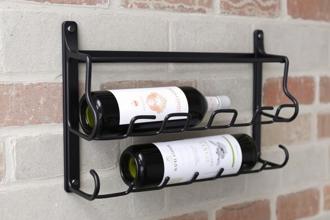Portabottiglie da parete in metallo con design industriale