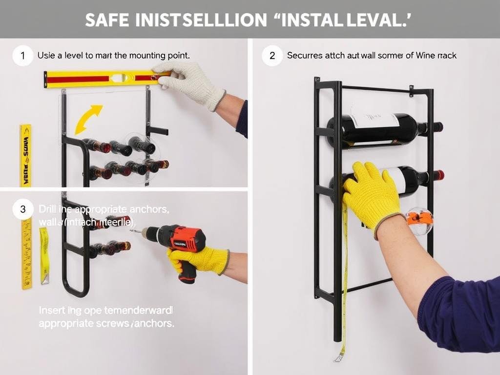 Processo di installazione sicura di un portabottiglie da parete